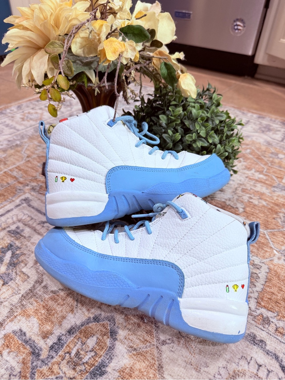 Jordan Kids White and Light Blue High-Top Sneakers